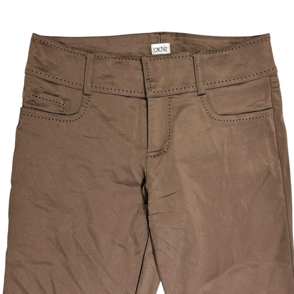 Vintage Cache Womens 6 Y2K Bronze Metallic Satin Brown Bootcut Pants Low Rise - Picture 2 of 14